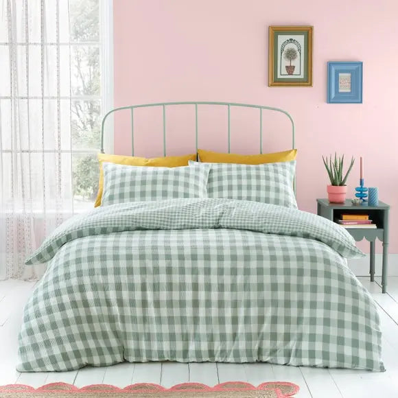 Catherine Lansfield Seersucker Gingham Check Duvet Cover & Pillowcase Set Dunelm