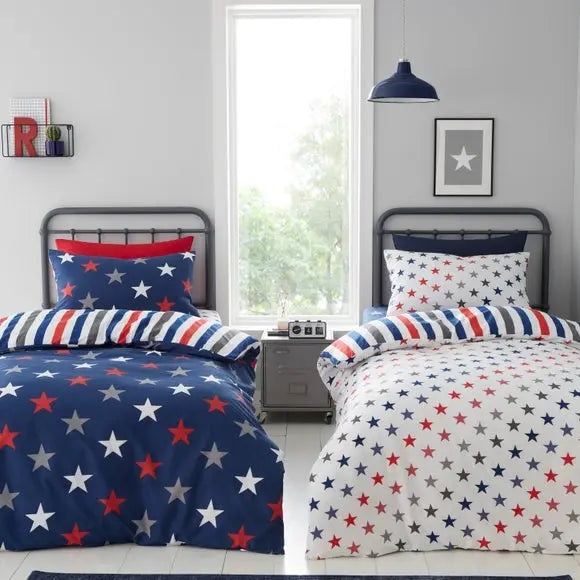Catherine Lansfield Set of 2 Stripes And Stars Duvet Cover & Pillowcase Sets Dunelm