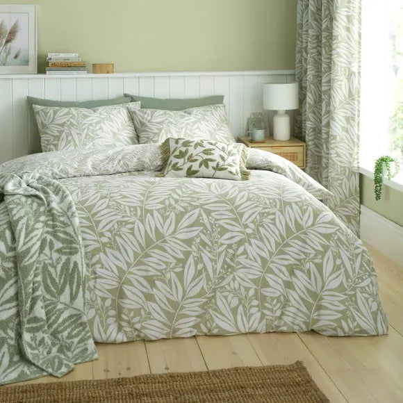 Catherine Lansfield Sorrel Leaves Reversible Duvet Cover & Pillowcase Set Dunelm