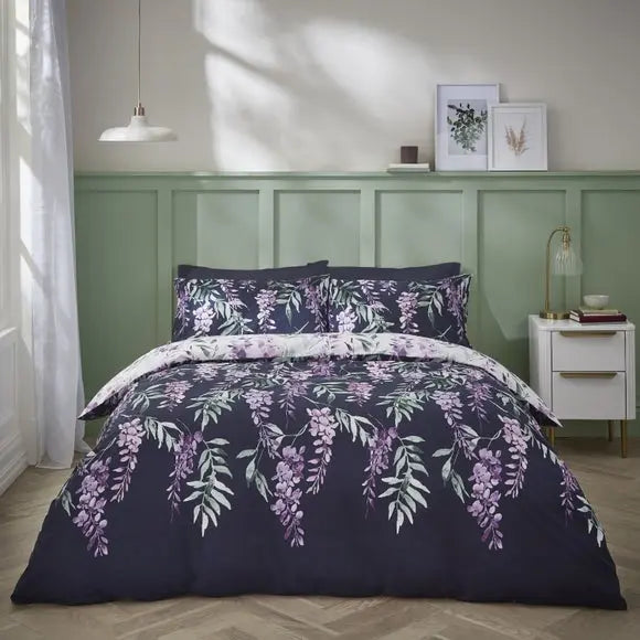 Catherine Lansfield Wisteria Reversible White Duvet Cover & Pillowcase Set Dunelm