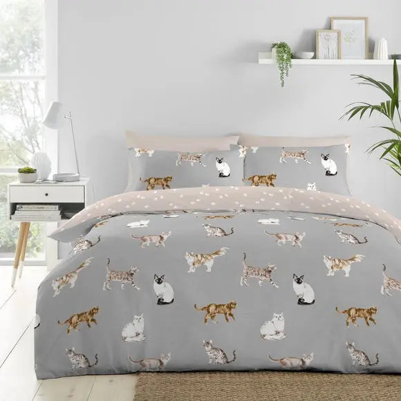 Cats Polycotton Duvet Cover & Pillowcase Set Dunelm