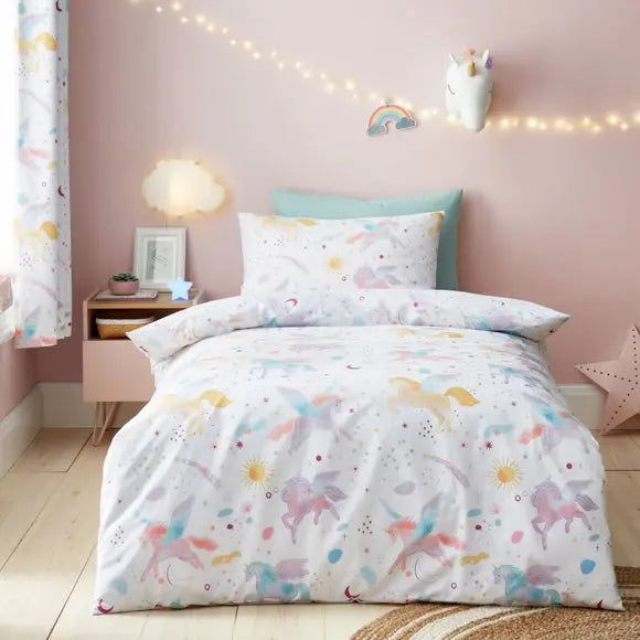 Celestial Unicorn Reversible Polycotton Duvet Cover & Pillowcase Set Dunelm