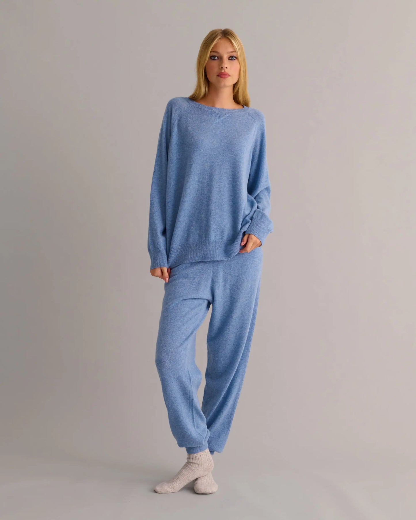 Chambray Blue Cashmere Cuffed Ankle Joggers MAMU Dream