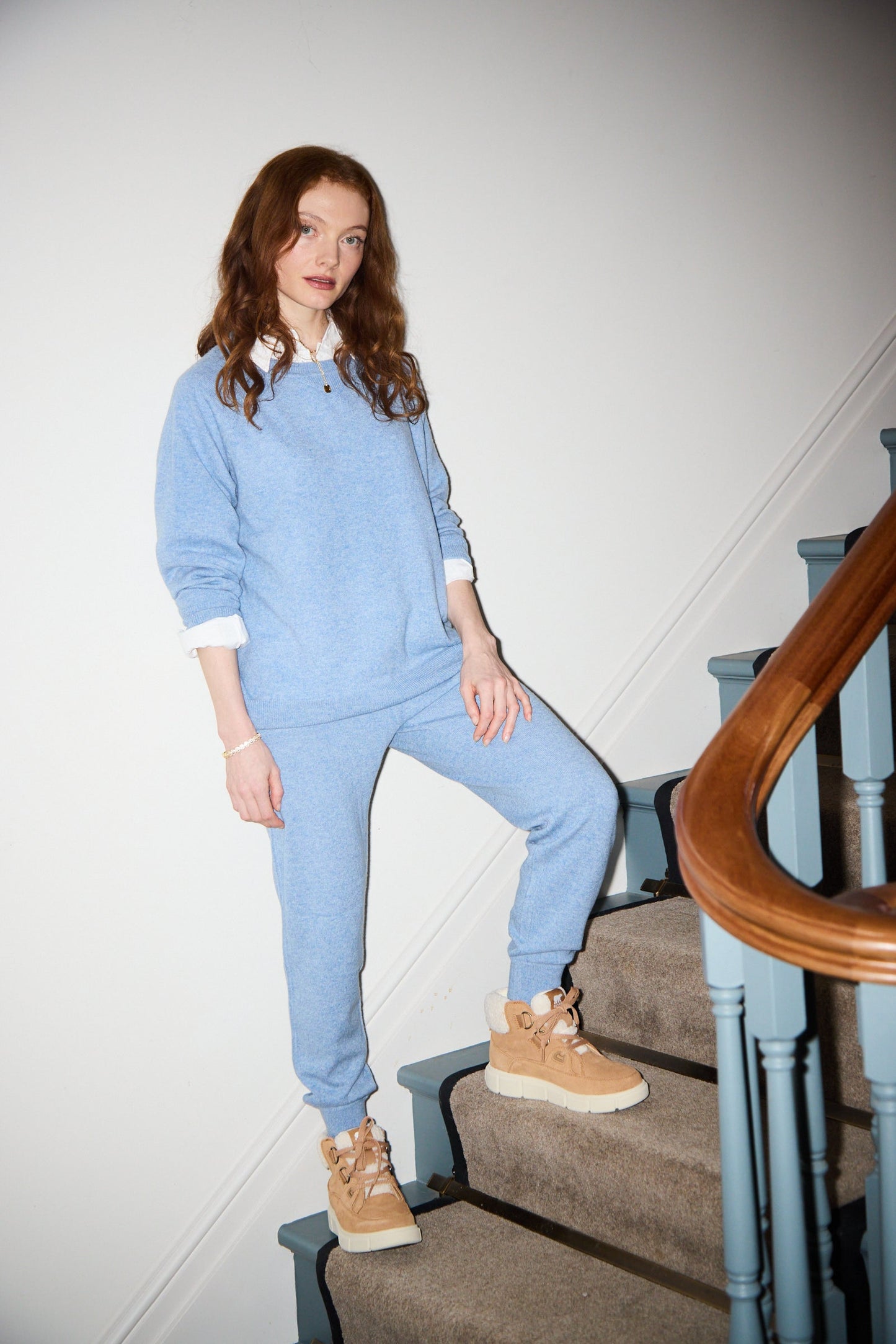 Chambray Blue Cashmere Cuffed Ankle Joggers MAMU Dream