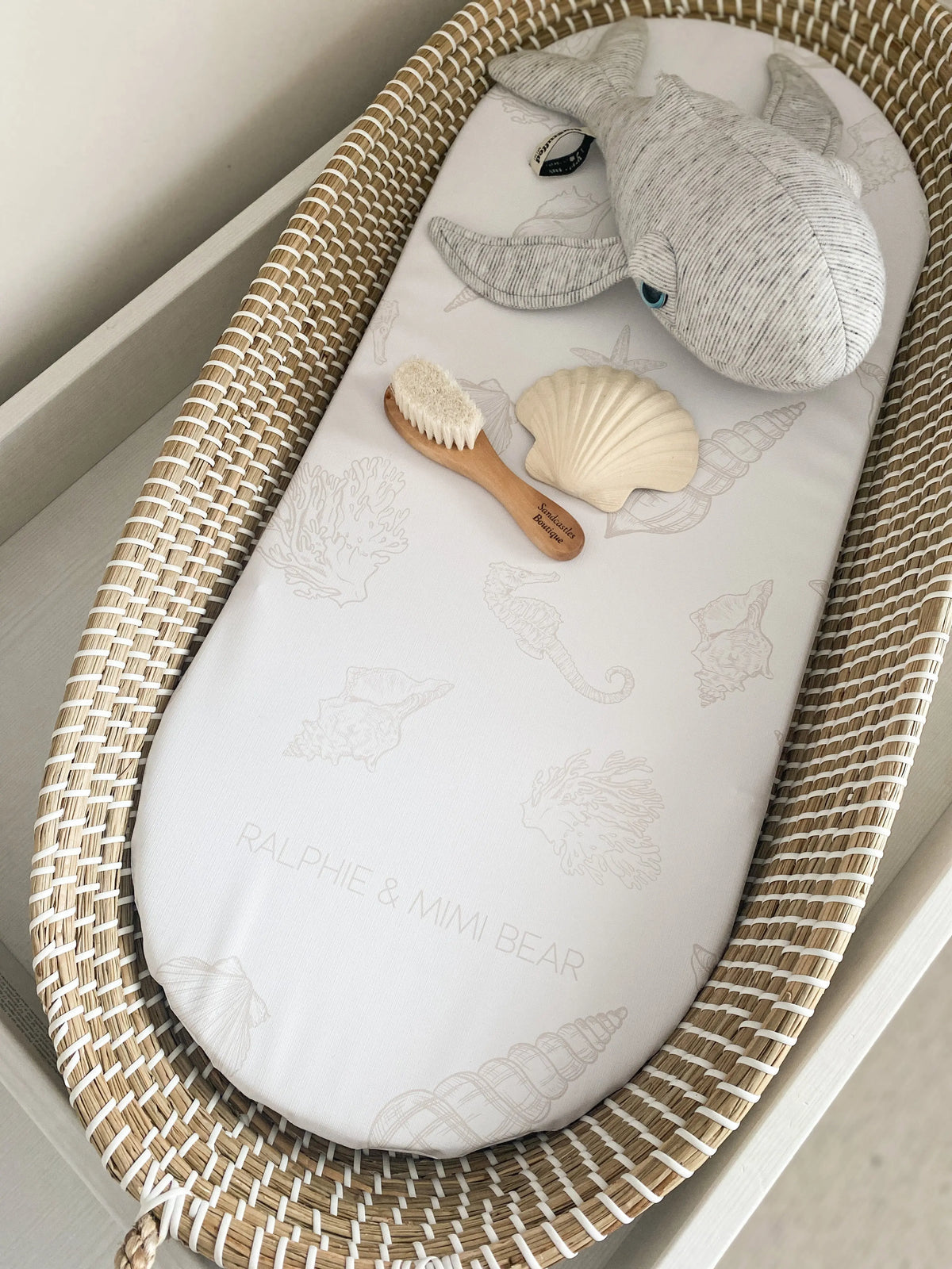 Changing Basket Mat Liner - Seashell Ralphie Bear