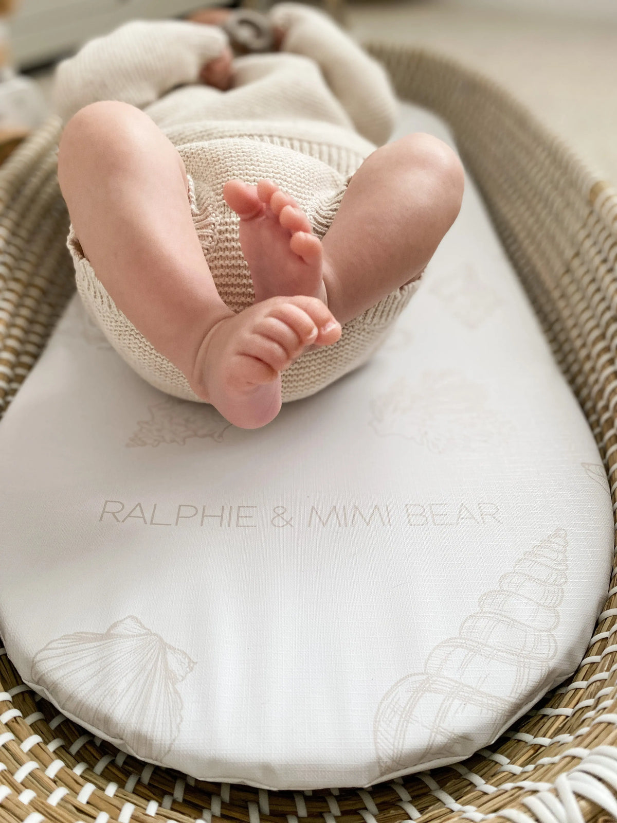 Changing Basket Mat Liner - Seashell Ralphie Bear
