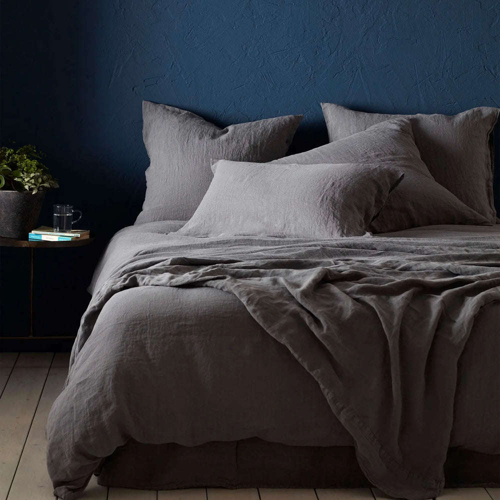 Charcoal 100% Linen Flat Sheet The Secret Linen Store