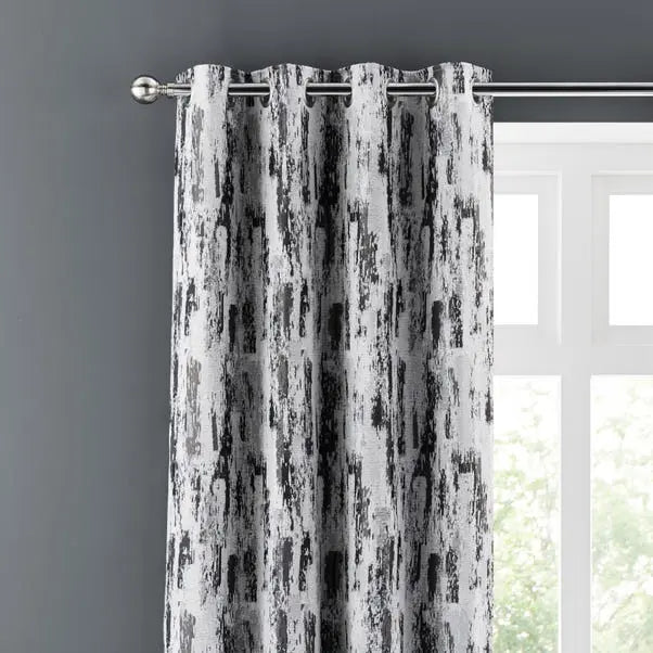Charcoal Abstract Global Eyelet Curtains Dunelm
