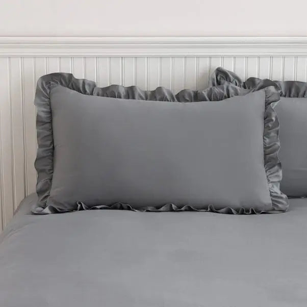 Charcoal Briona Frilled Edge Duvet Cover & Pillowcase Set Dunelm