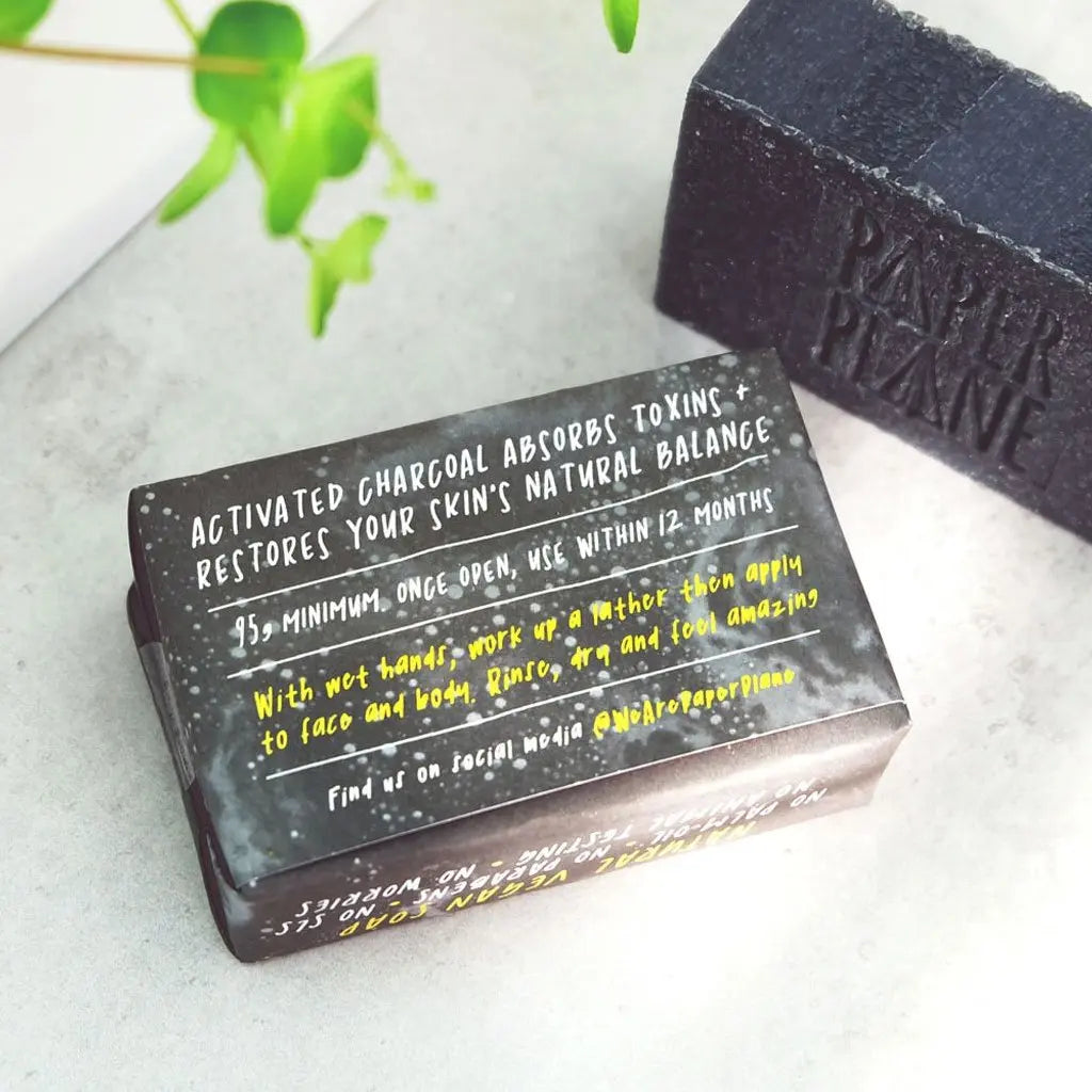 Charcoal Soap Detox Bar 100% Natural Vegan Paper Plane