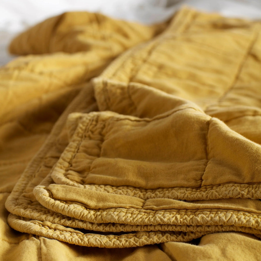 Chartreuse Finn 100% Cotton Quilted Throw The Secret Linen Store