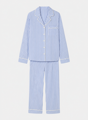 Blue Stripe Women's Long Sleeve Organic Cotton Pyjama Trouser Set
