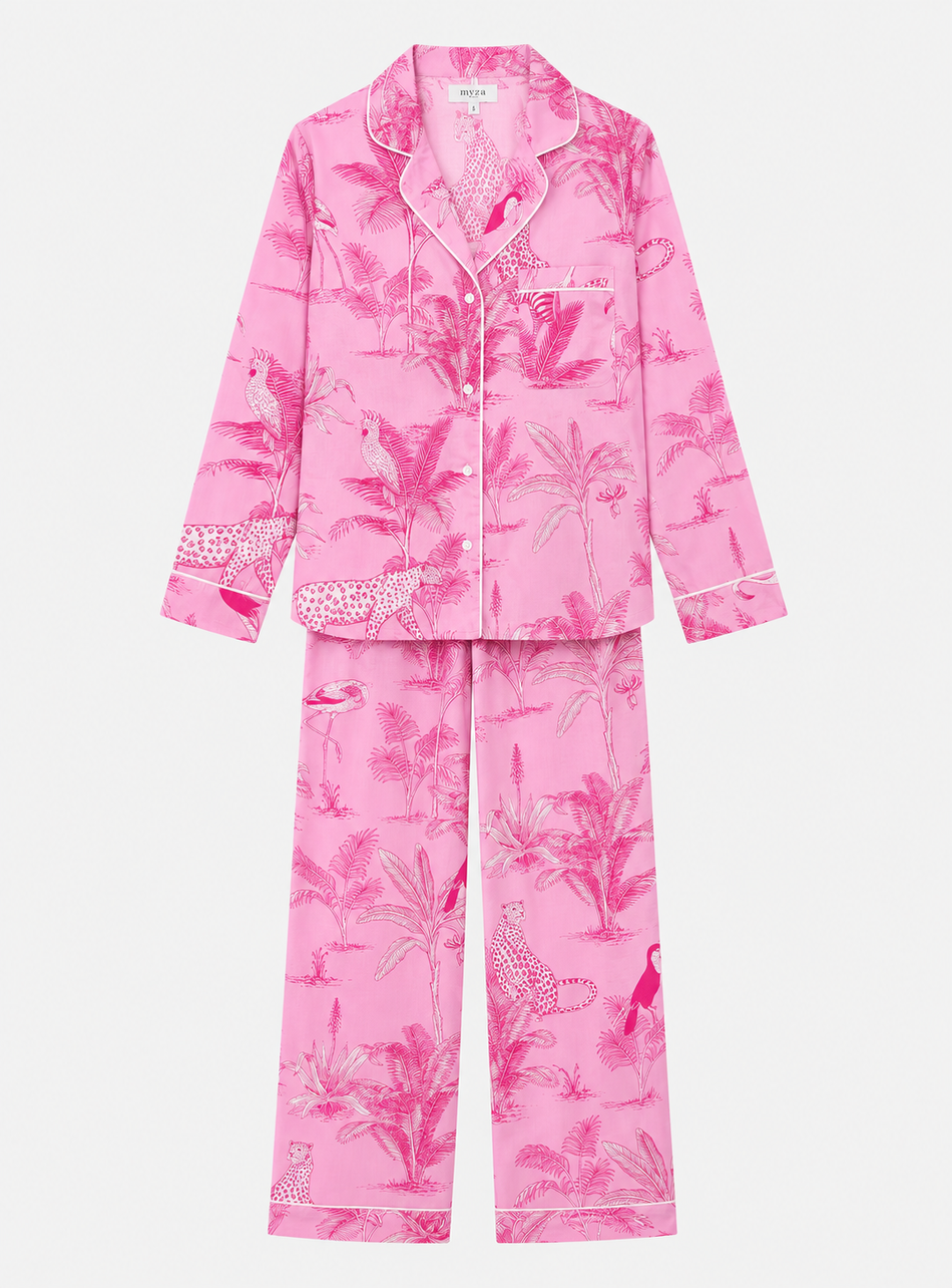 Pink Jungle Women's Long Sleeve Organic Cotton Pyjama Trouser Set