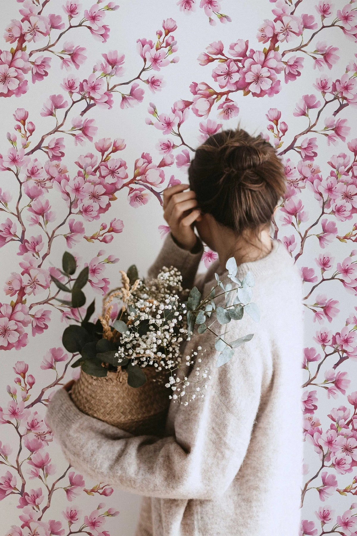 Cherry Blossom Mural | Japanese Sakura Flowers | Blooming in Spring Peel and Stick Wallpaper | Removable Wallpaper Watercolor ClickWalls