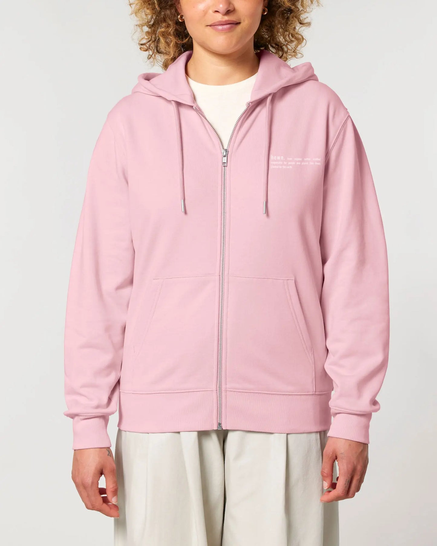 Cherry Blossom Pink Mens Organic Cotton Relaxed-Fit Zip Hoodie hewn.