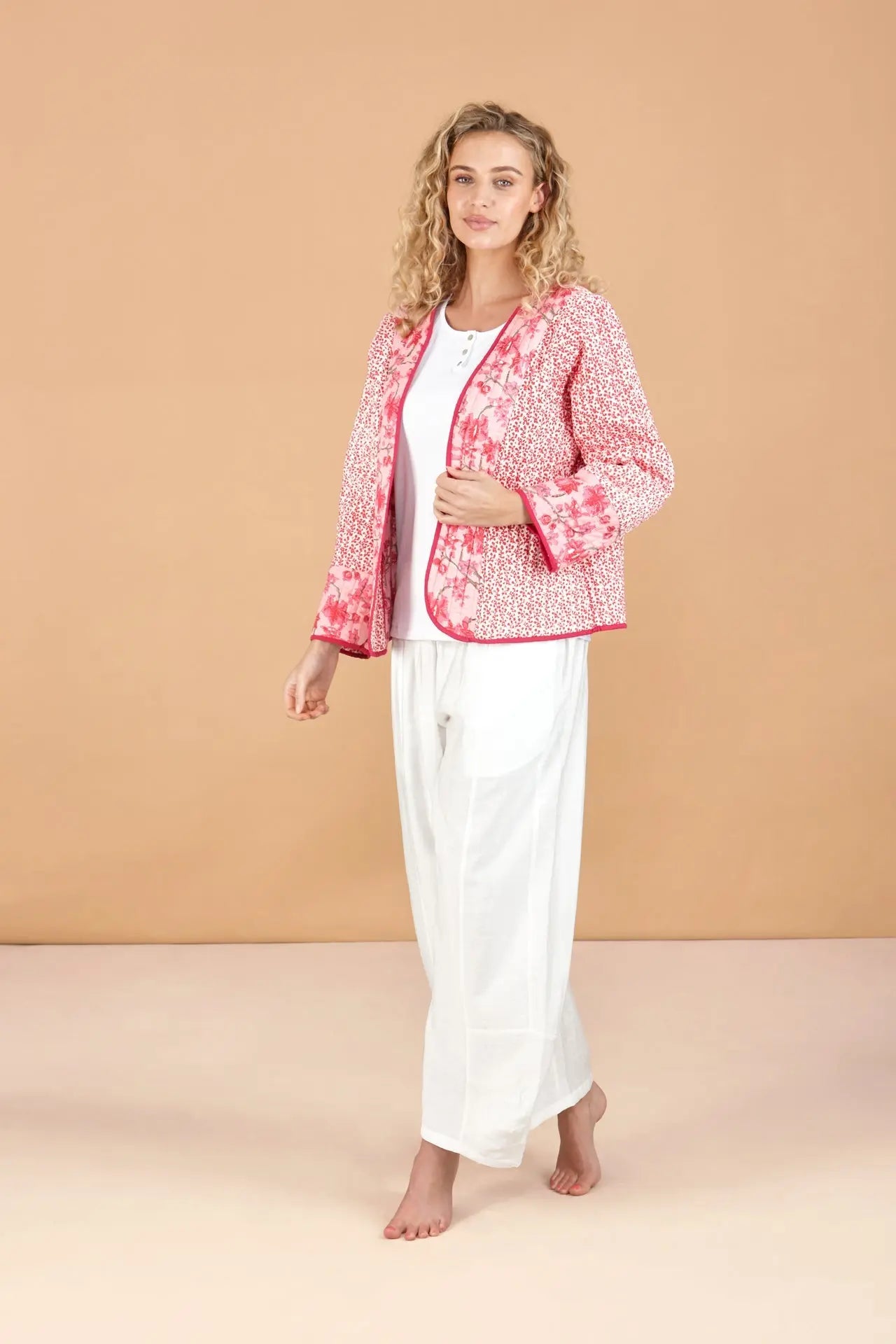 Cherry Blossom Reversible Quilted Cotton Jacket inara