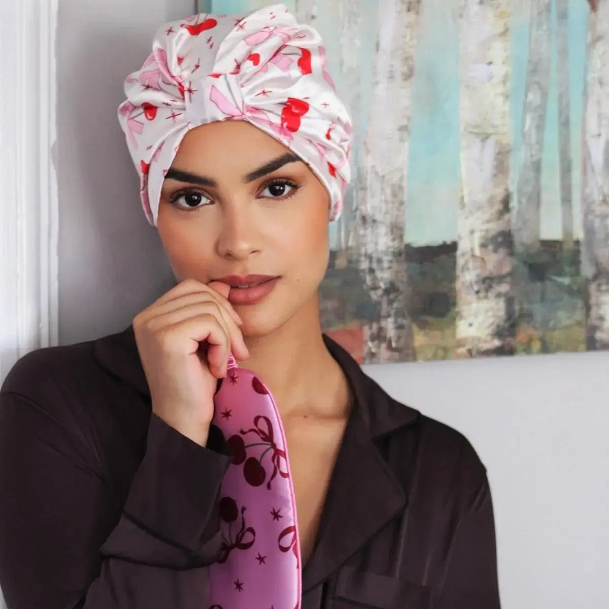 Cherry Bows Satin Sleep Turban SMUG