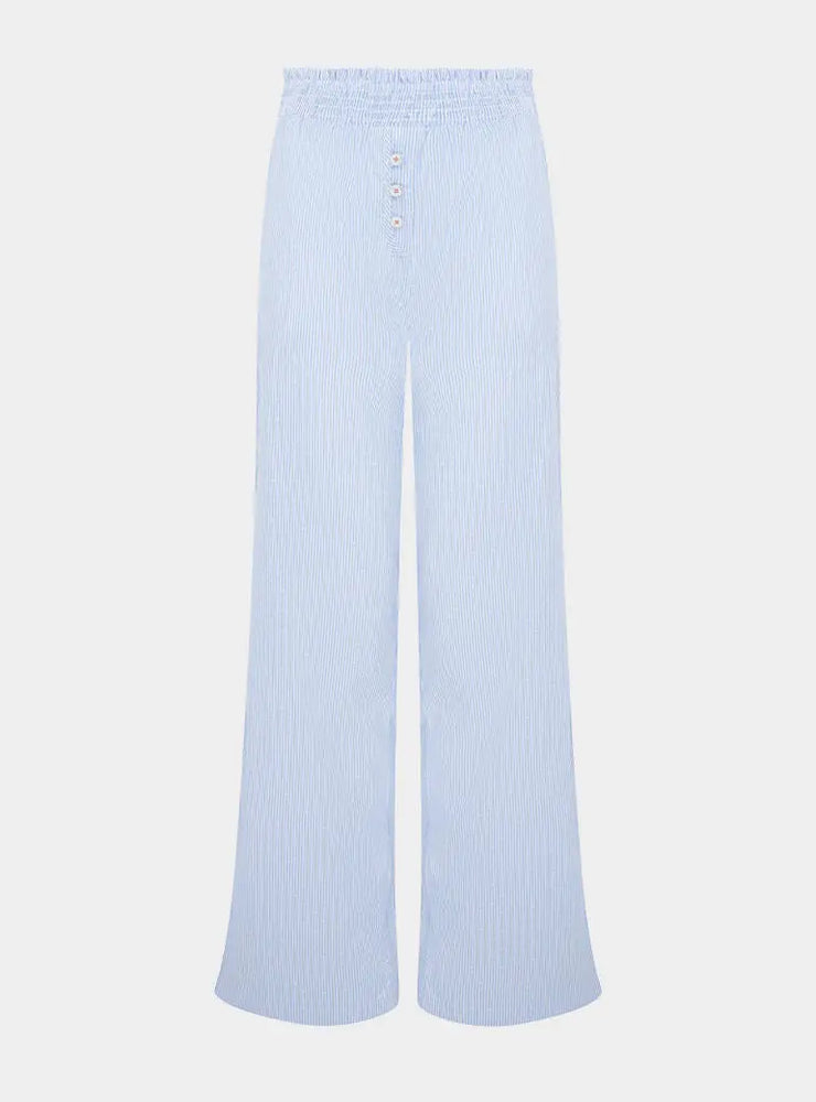Chicory Striped Woven-Cotton Trousers - Mountain Blue Peachaus