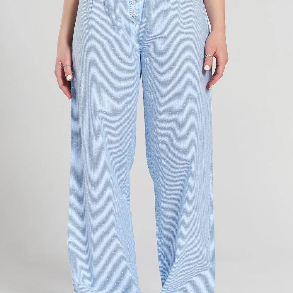 Chicory Striped Woven-Cotton Trousers - Mountain Blue Peachaus