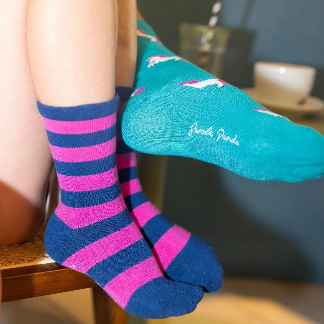 Children's Pink Stripe Bamboo Socks Swole Panda