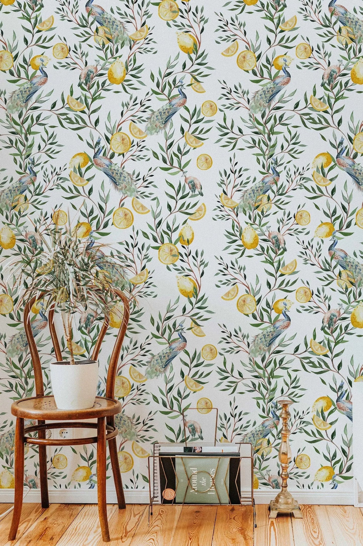 Chinoiserie Wallpaper | Peel and Stick or Traditional | Watercolor Peacock with Tree Wall Mural | Self Adhesive Floral Wallpaper | Removable ClickWalls