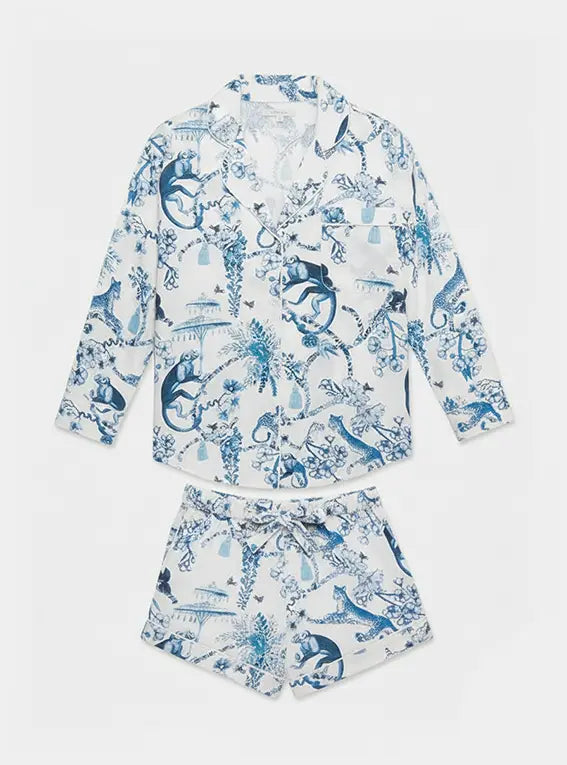Chinoiserie Whimsy Long Sleeve Organic Cotton Pyjama Short Set