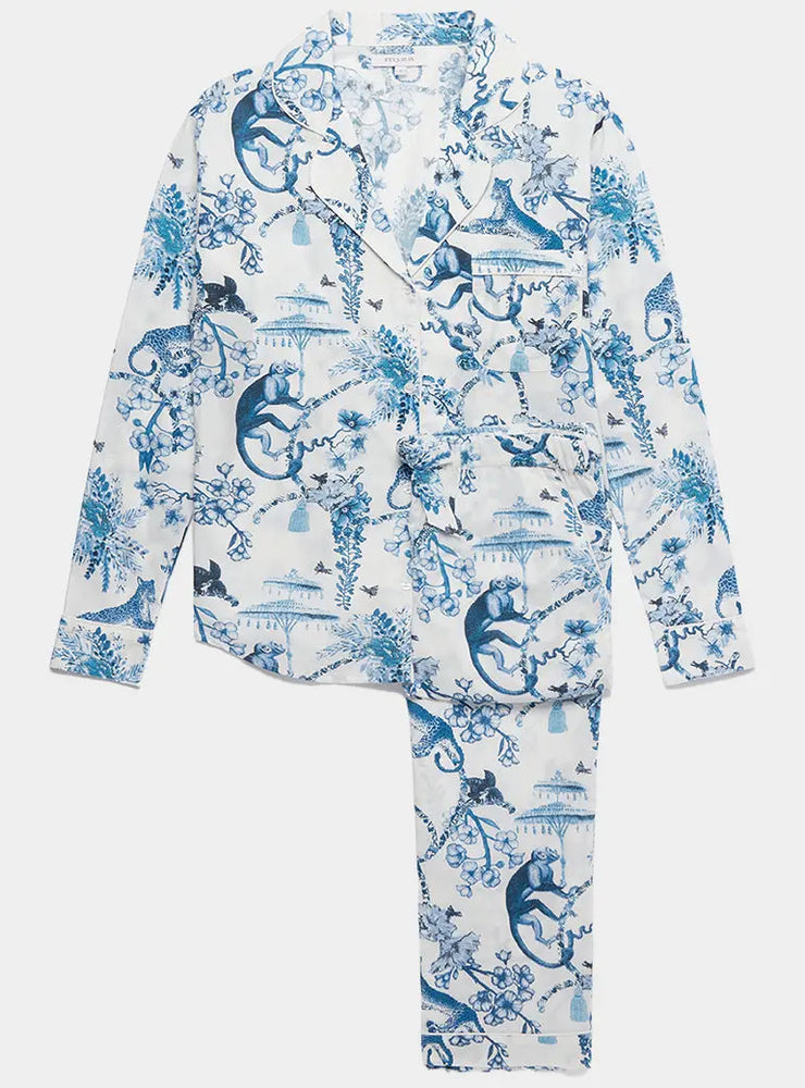 Chinoiserie Whimsy Women's Long Sleeve Organic Cotton Pyjama Trouser Set Myza