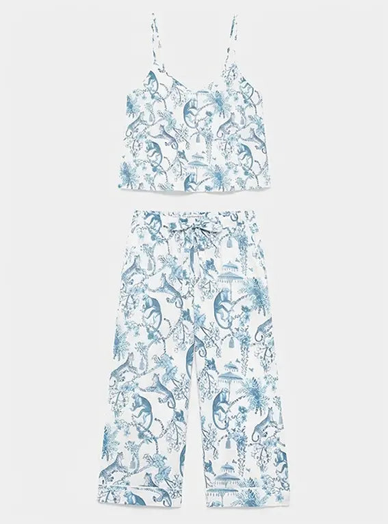 Chinoiserie Whimsy Women's Organic Cotton Cami Trouser Set Myza