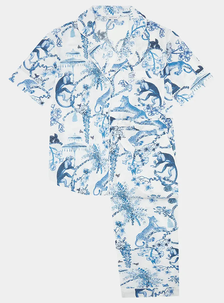 Chinoiserie Whimsy Short Sleeve Organic Cotton Pyjama Trouser Set