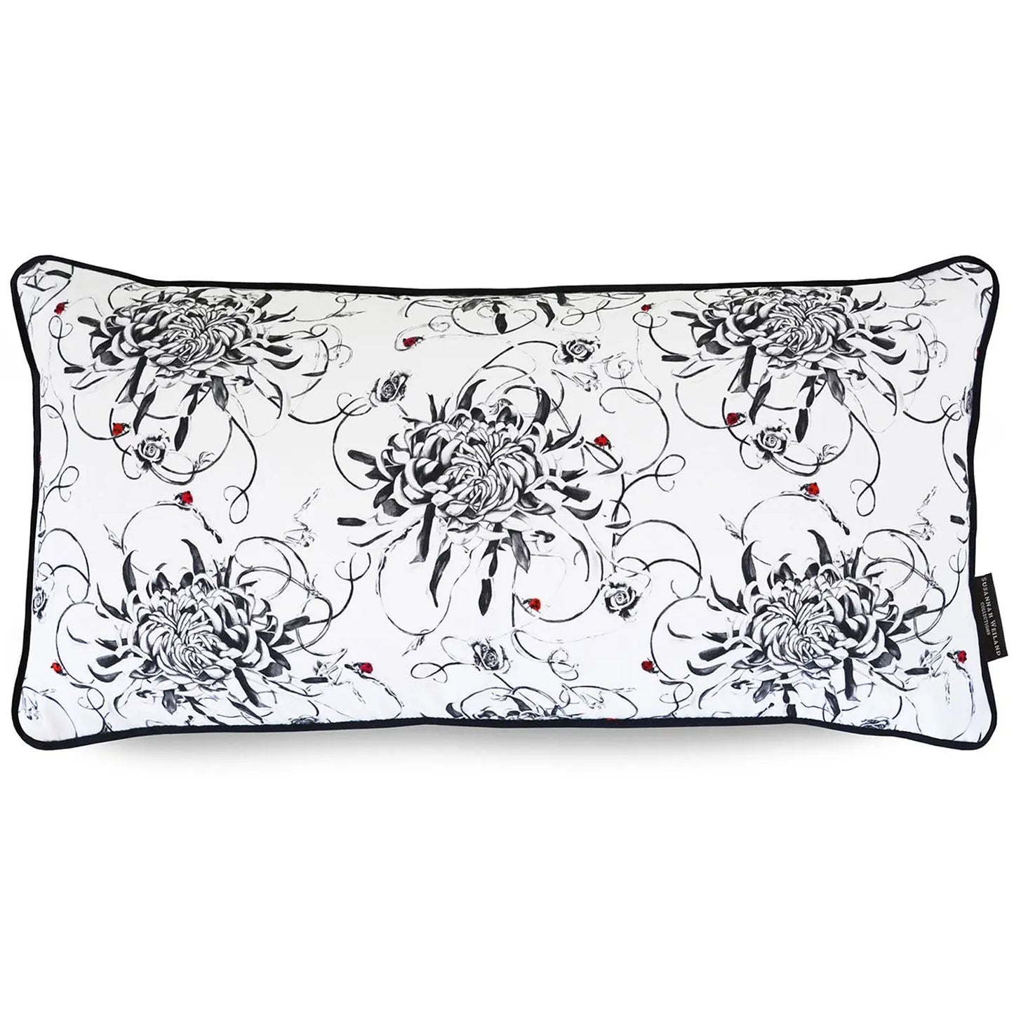 Chrysanthemum Hand Embroidered Bolster Cushion Susannah Weiland Collections