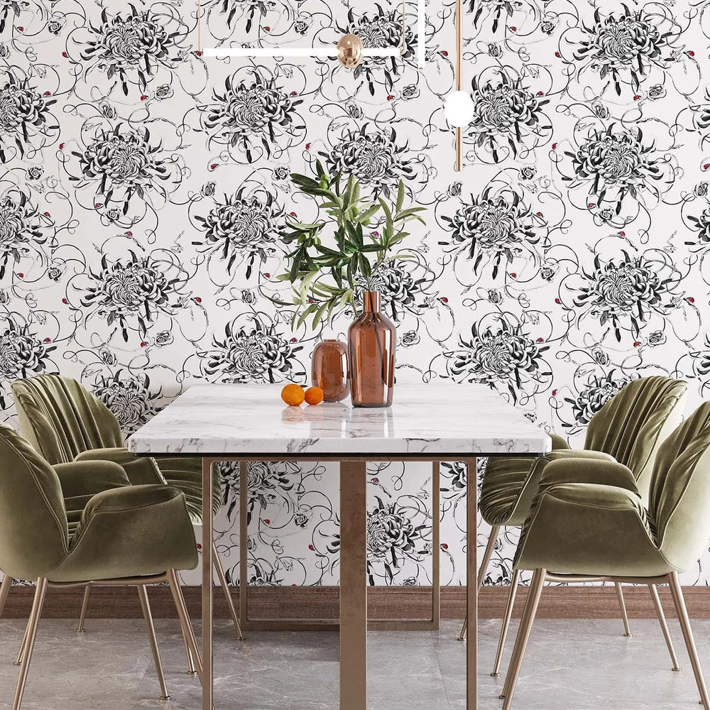 Chrysanthemum Wallpaper - White Susannah Weiland Collections