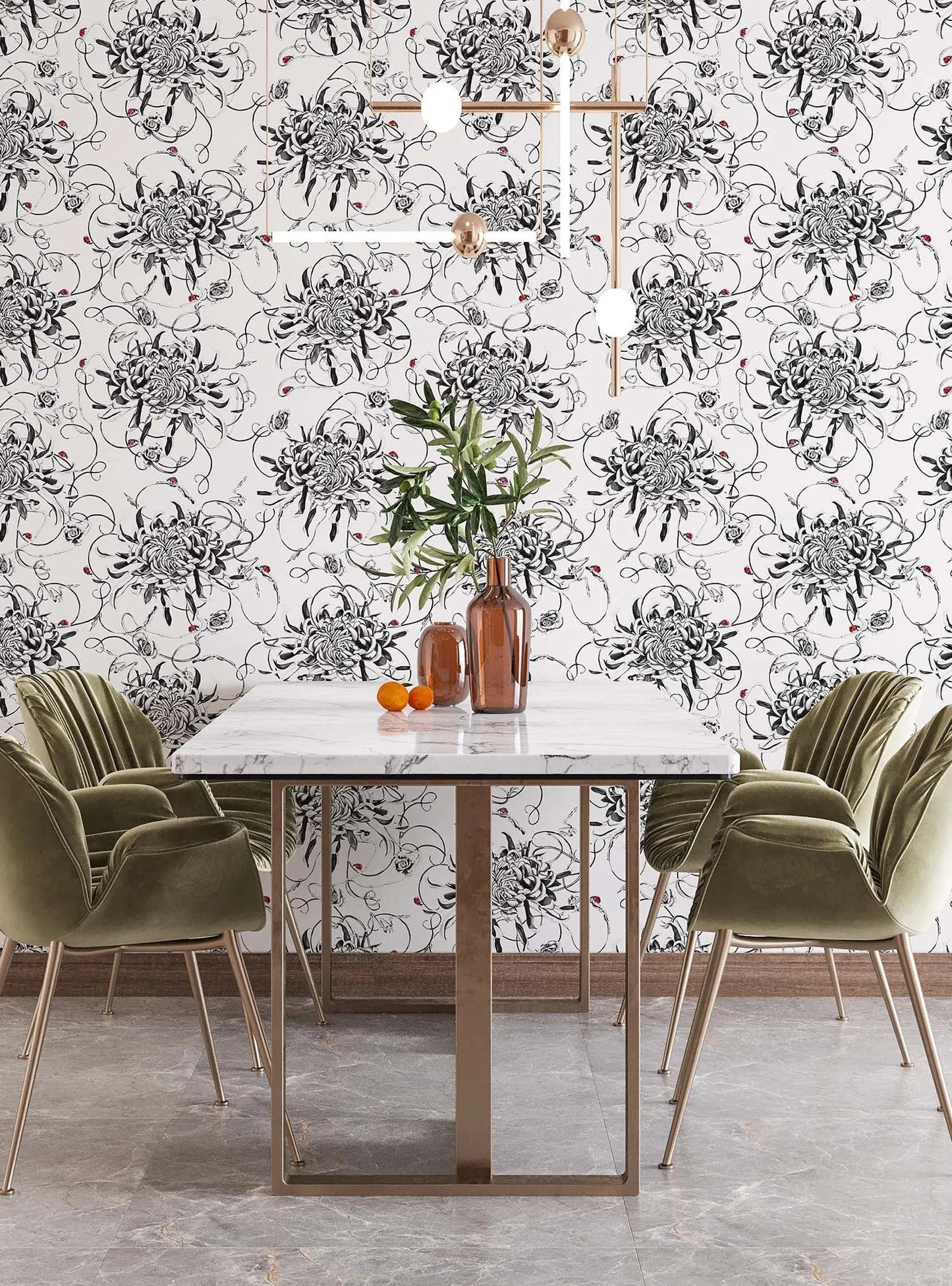 Chrysanthemum Wallpaper - White Susannah Weiland Collections