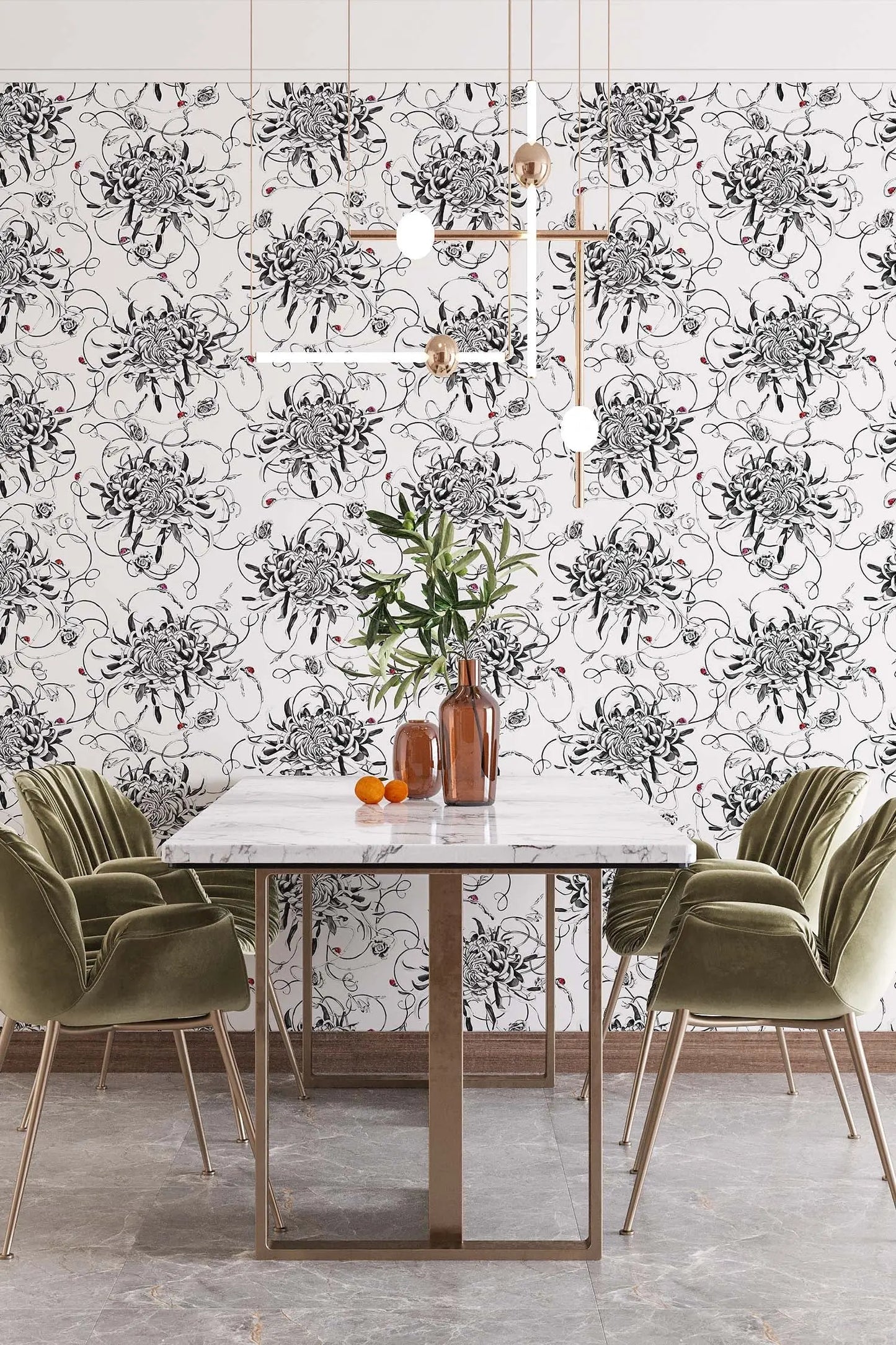 Chrysanthemum Wallpaper - White Susannah Weiland Collections