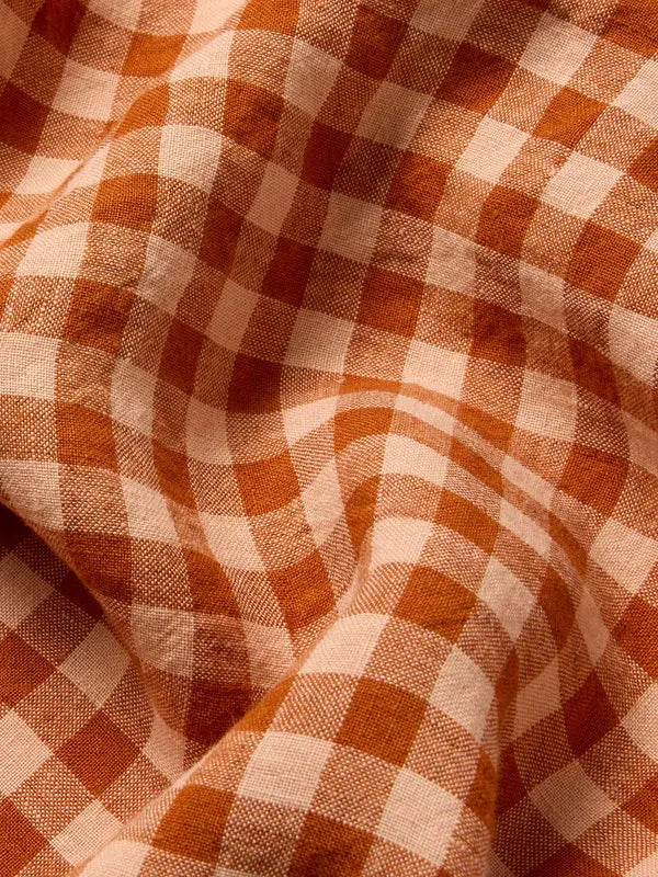 Cinnamon & Peach Colour Drenched Gingham Linen Blend Duvet Cover Piglet