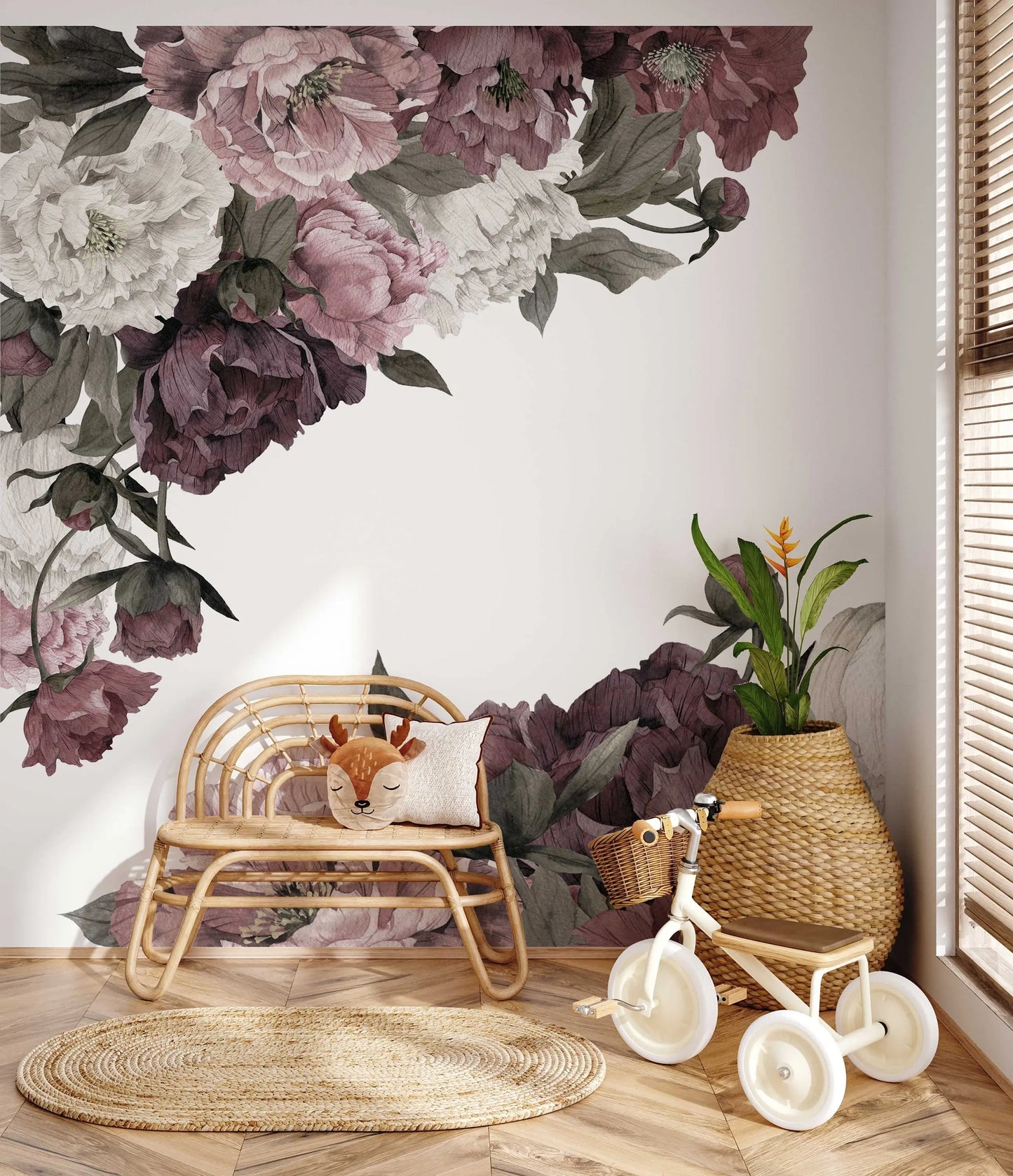 Classic Peonies Wall Art | Removable Wallpaper | Peony Bouquet | Floral Wall Mural | Peony Painting Wall Sticker | Floral Decal | Flower ClickWalls