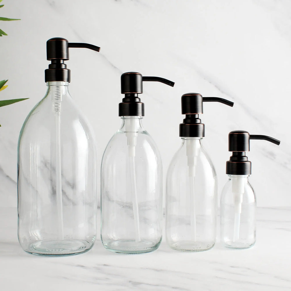 Clear Glass Dispenser Bottle With Black/Copper Pump Namie Home