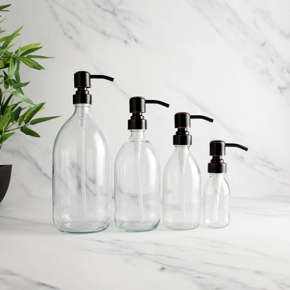 Clear Glass Dispenser Bottle With Black/Copper Pump Namie Home