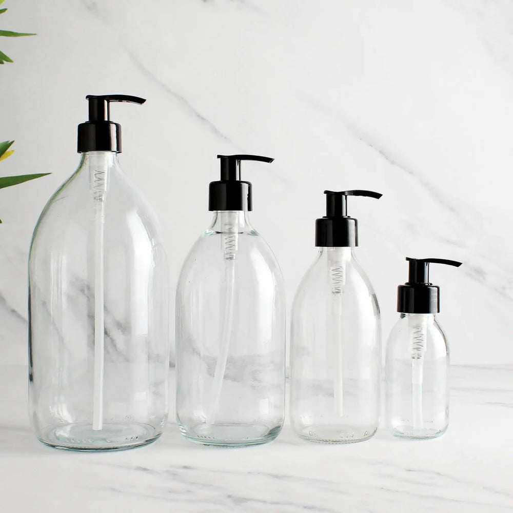 Clear Glass Dispenser Bottle With Black Pump Namie Home