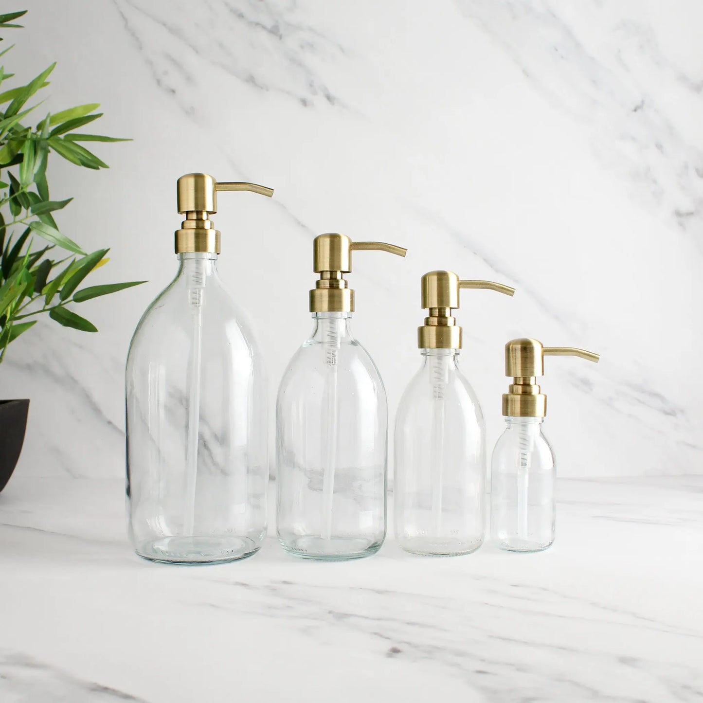 Clear Glass Dispenser Bottle With Gold Pump Namie Home