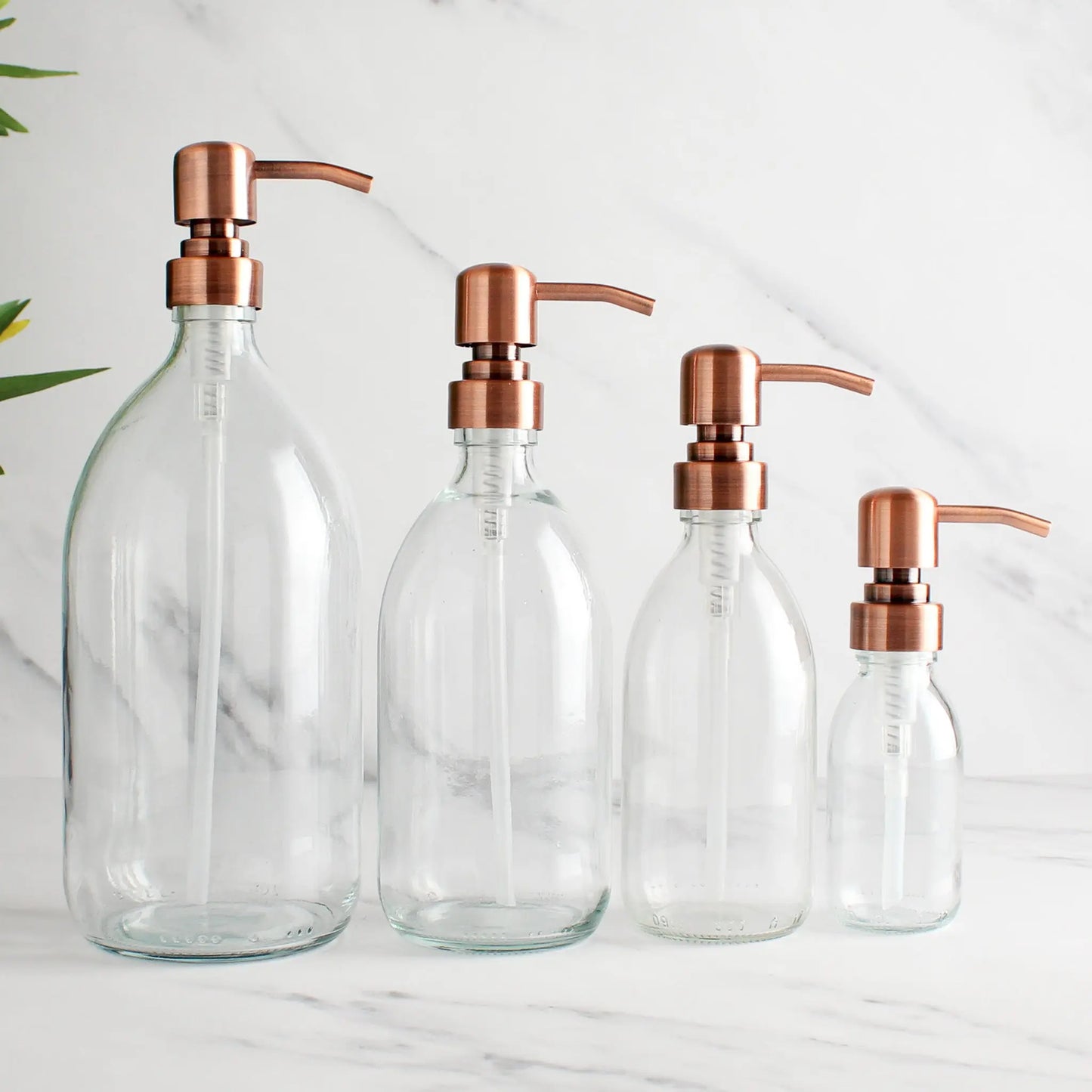 Clear Glass Dispenser Bottle With Rose Gold Pump Namie Home