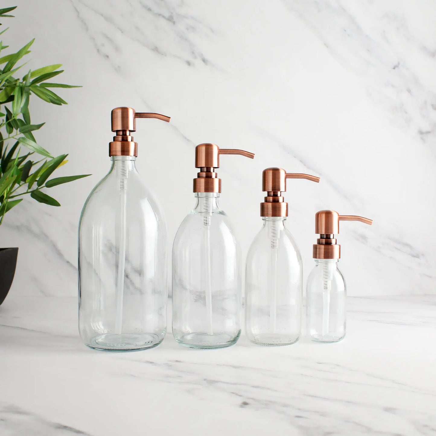 Clear Glass Dispenser Bottle With Rose Gold Pump Namie Home