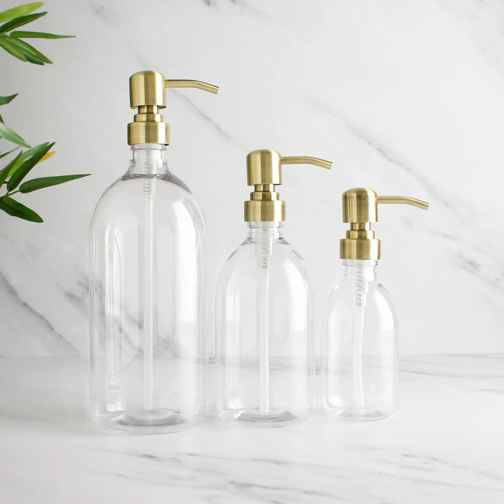 Clear Plastic Dispenser Bottle With Metal Gold Pump Namie Home