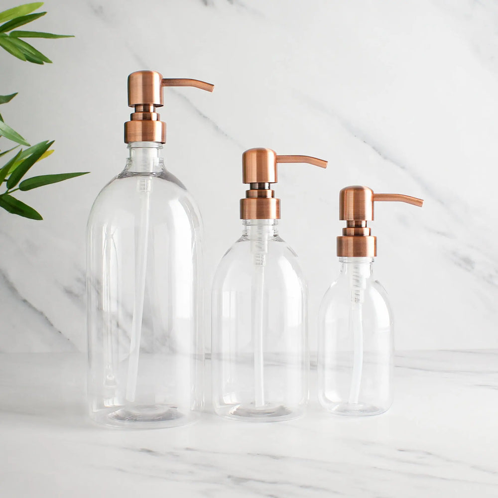Clear Plastic Dispenser Bottle With Rose Gold Pump Namie Home