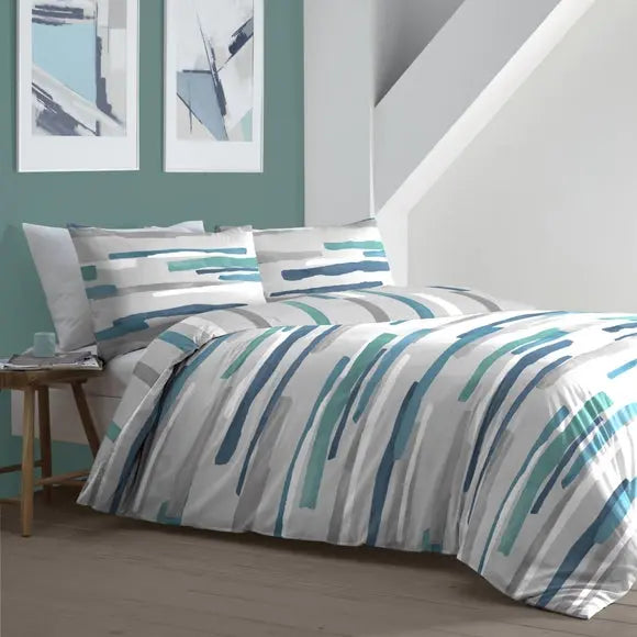 Clifton Duvet Cover and Pillowcase Set Teal Dunelm