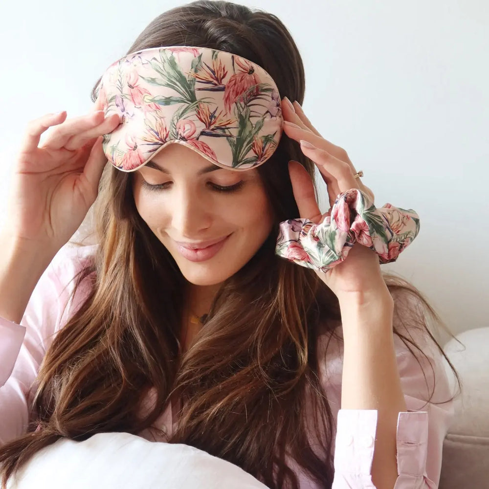 Cloud Padded Satin Sleep Mask - Flamingo Paradise Print SMUG