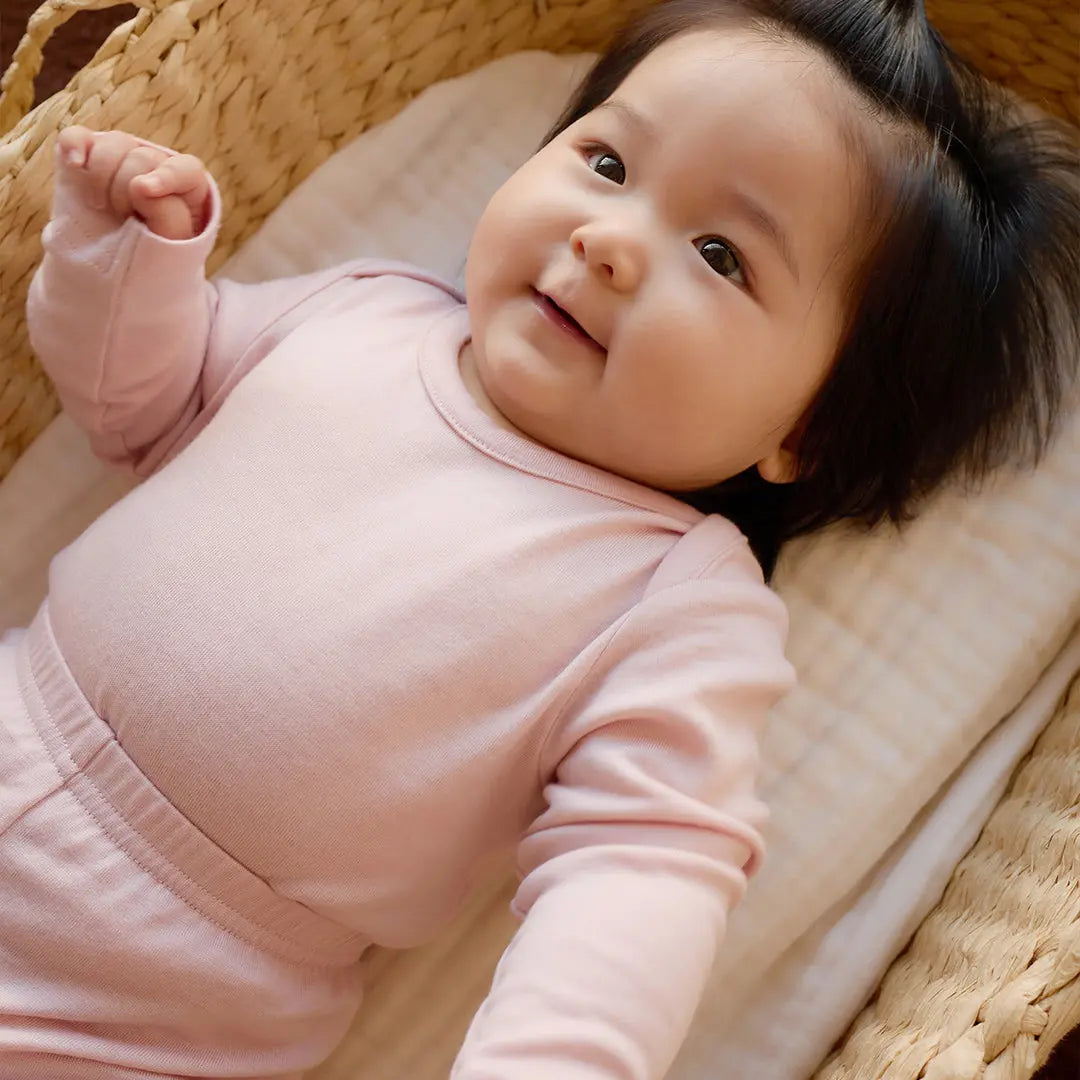 Cloud Pink Merino Long Sleeve Envelope Bodysuit Merino Kids UK