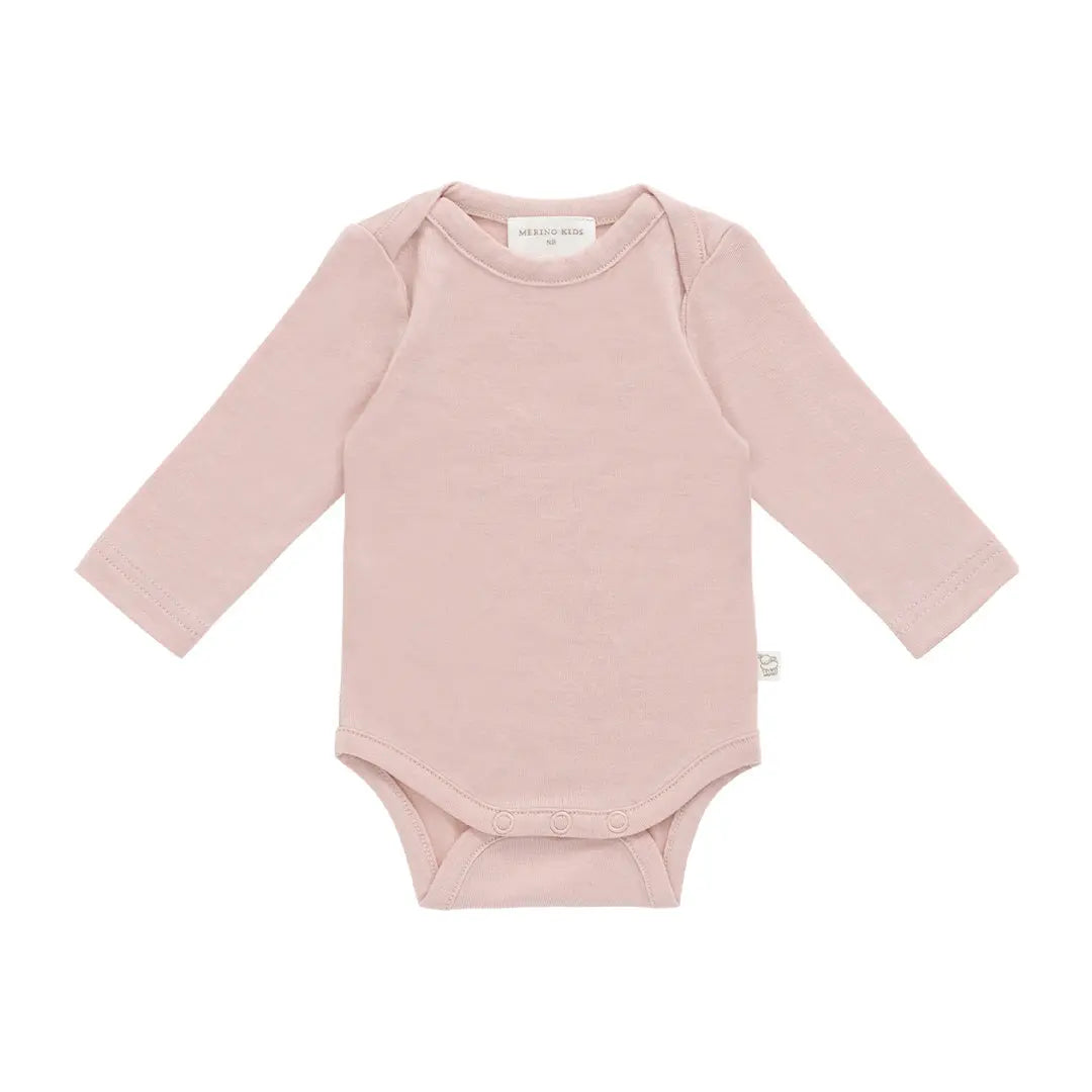 Cloud Pink Merino Long Sleeve Envelope Bodysuit Merino Kids UK