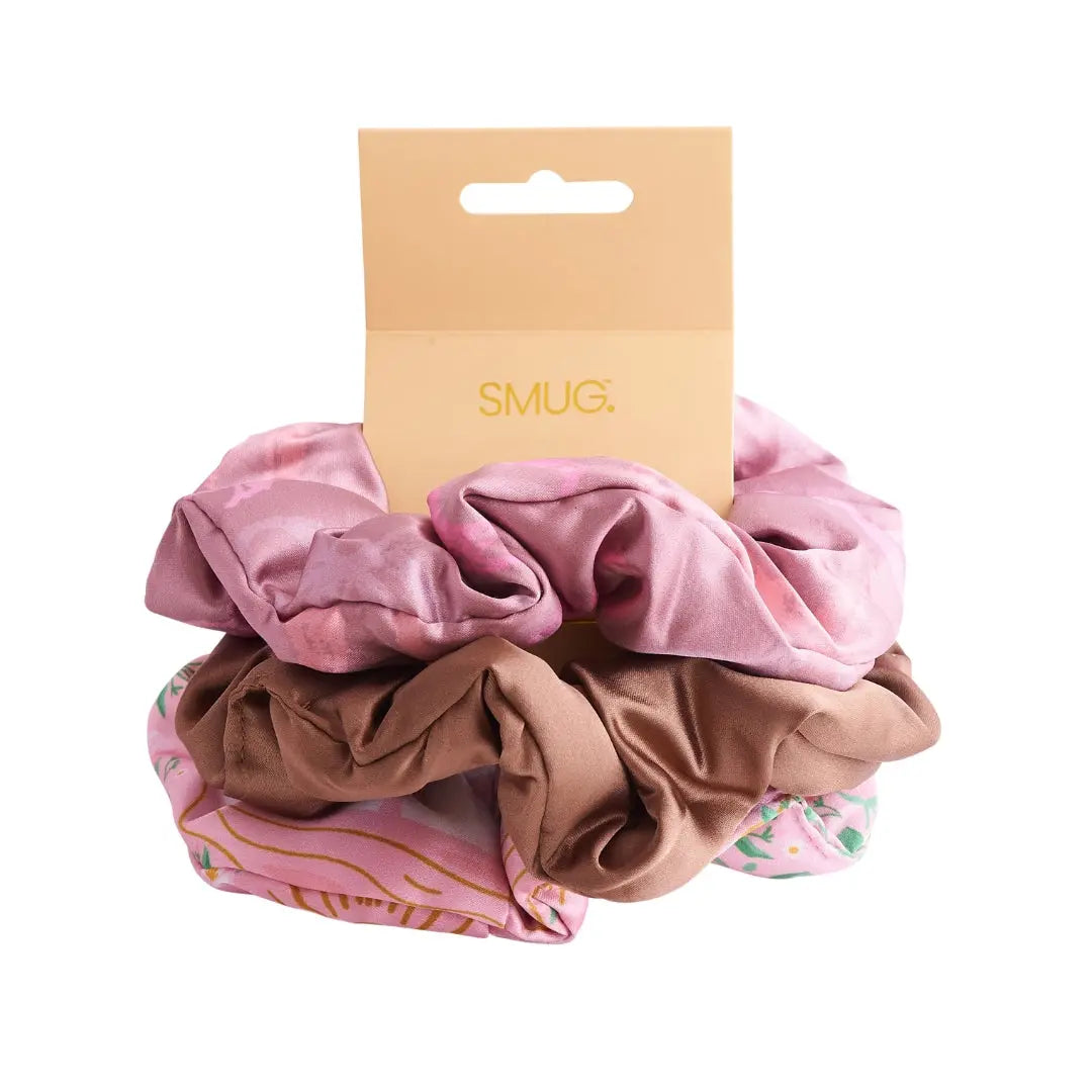 Cloud Satin Hair Scrunchie Set (set of 3) - Mocha Swans SMUG