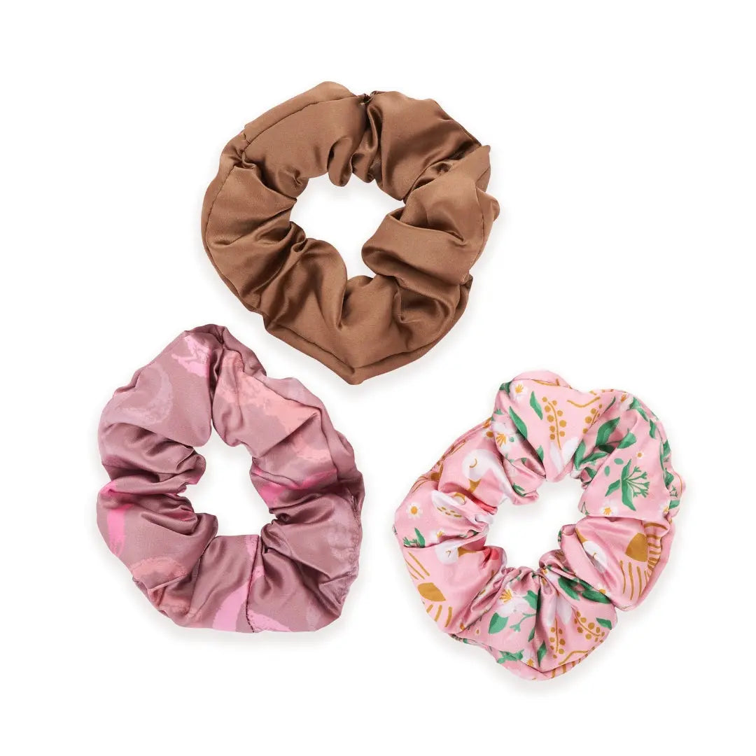Cloud Satin Hair Scrunchie Set (set of 3) - Mocha Swans SMUG