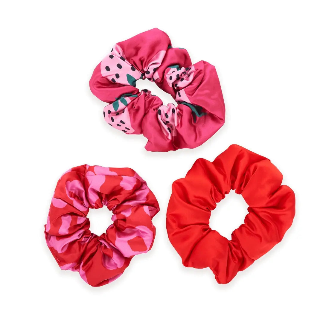 Cloud Satin Hair Scrunchie Set (set of 3) - Strawberry Leopard SMUG